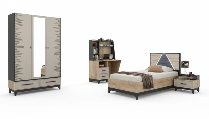 Kindermöbel Jugenbett Kinderzimmer Bett Kinderbett Braun Holz Set 4tlg