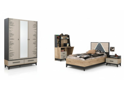 Komplette Kindermöbel Jugenbett Bett Holz Set 4tlg Kinderzimmer Braun