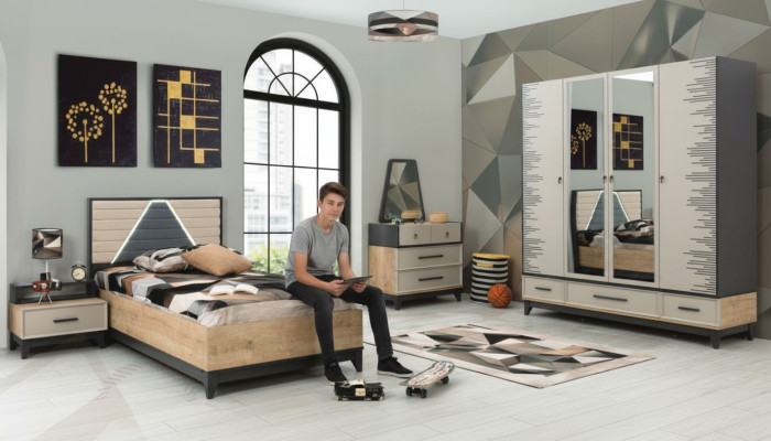 Garnitur Kinderzimmer Bett Schrank Braun Holz Set Jugenbett 5tlg Möbel