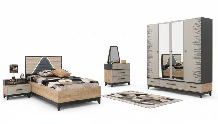 Garnitur Kinderzimmer Bett Schrank Braun Holz Set Jugenbett 5tlg Möbel