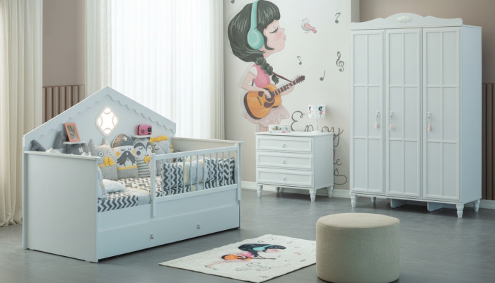 Kinderbettchen Garnitur Kinderlaufstall Bettchen Weiß Holz Set 3tlg
