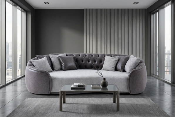 Zeitlose Eleganz Chesterfield Dreisitzer Sofa 3 Sitzer Grau Stoffsofa Stoff Polstersofa