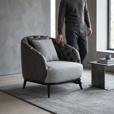 Design Sessel Einsitzer 1 Sitzer Stoffsessel Grau Design Chesterfield