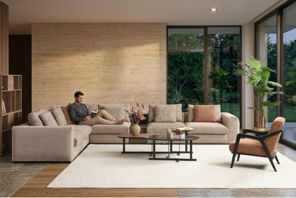 Ecksofa L Form Große Wohnlandschaft Sofa Beige Modern Polstersofa