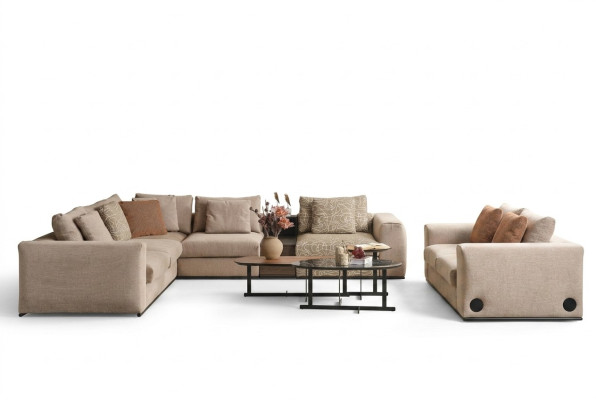 Ecksofa L Form Große Wohnlandschaft Sofa Beige Modern Polstersofa