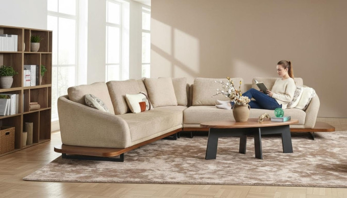 Polstersofa Ecksofa L Form Sofa Wohnlandschaft Sofas Beige Modern