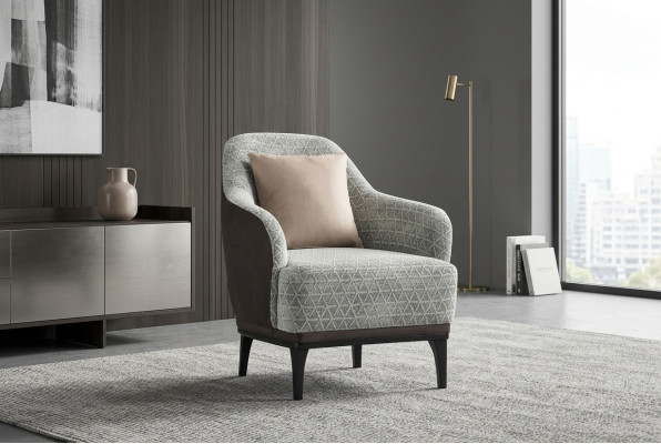 Ohrensessel Sessel Einsitzer 1 Sitzer Stoffsessel Grau Design Modern