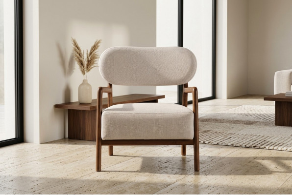 Modern Sessel Einsitzer 1 Sitzer Stoffsessel Beige Design Clubsessel