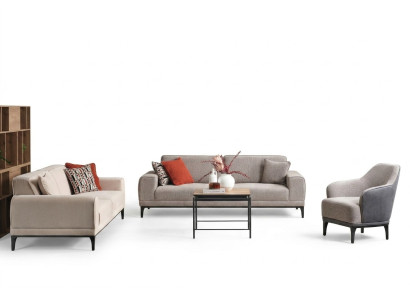 Garnitur Dreisitzer Zweisitzer Sessel Sofa Stoff Grau Stoffsofa Set 3+2+1