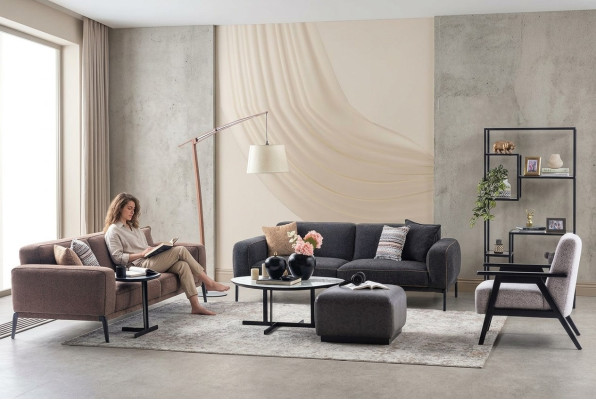 Couchgarnitur Dreisitzer Sessel Sofa Stoff Mehrfarbig Stoffsofa Set 3+3+1