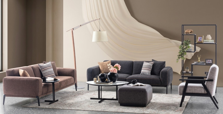Couchgarnitur Dreisitzer Sessel Sofa Stoff Mehrfarbig Stoffsofa Set 3+3+1