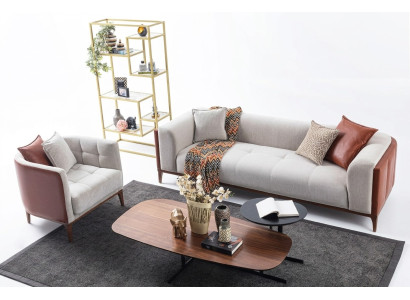 Modern Garnitur Dreisitzer Sessel Sofa Stoff Grau Polstersofa Set 3+1 Sitzer