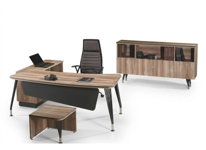 Garnitur Büro Eckbürotisch Bürotisch Set 3tlg Holz Büromöbel Braun