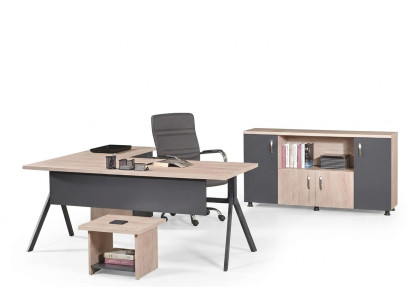 Komplettbüro Büromöbel Eckbürotisch Büro Bürotisch Set 3tlg Holz Grau