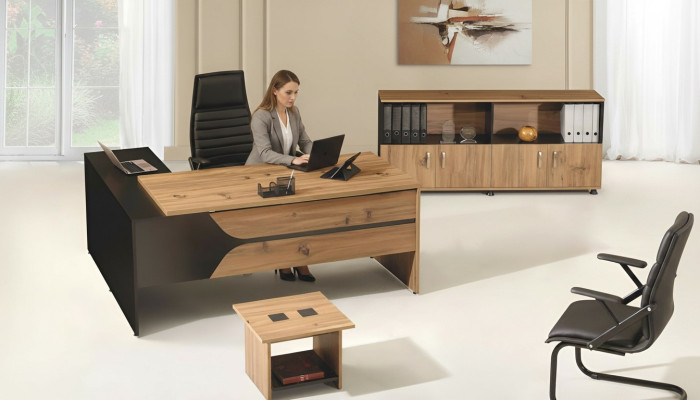 Büromöbel Braun Set 3tlg Eckbürotisch Komplettbüro Schrank Holz Gruppe
