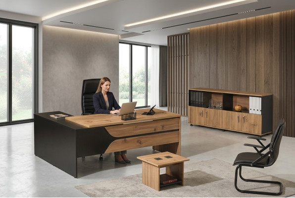 Büro Computermöbel Arbeitstisch Büromöbel Tisch 3tlg Holz Set Braun