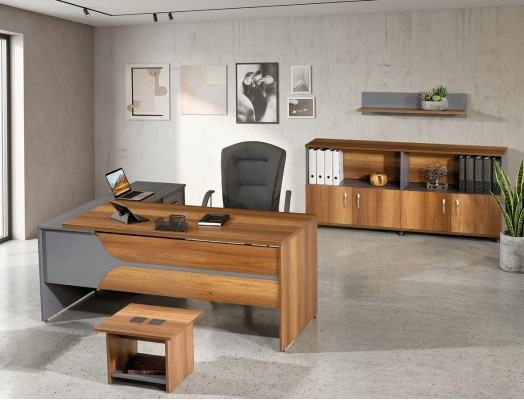 Garnitur Büro Eckbürotisch Arbeitszimmermöbel Schrank 3tlg Holz Braun