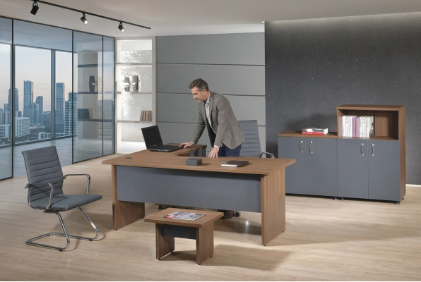 Gruppe Büro Eckbürotisch Arbeitszimmermöbel Schrank 4tlg Holz Grau