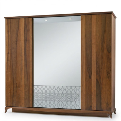 Kleiderschrank Schrank Holzschrank Braun Spiegel Schlafzimmerschrank