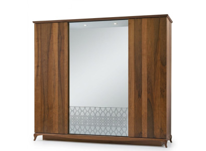 Kleiderschrank Schrank Holzschrank Braun Spiegel Schlafzimmerschrank