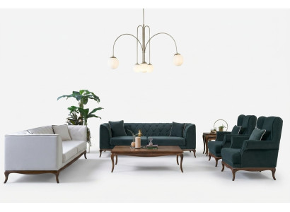 Sofagarnitur Dreisitzer Sessel Zweisitzer Stoffsofa Grün Polstersofas