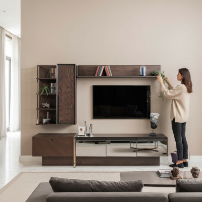 Wohnwand TV Ständer Regale RTV Lowboard Sideboard Braun Holz Schrank