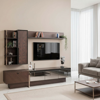 Wohnwand TV Ständer Regale RTV Lowboard Sideboard Braun Holz Schrank