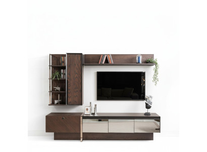 Wohnwand TV Ständer Regale RTV Lowboard Sideboard Braun Holz Schrank