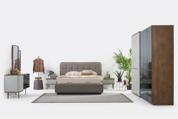 Garnitur Schlafzimmer Bett Set 5tlg Doppelbett Braun Holz Bettrahmen