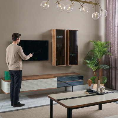 Wohnwand TV Ständer RTV Lowboard Sideboard Braun Holz Schrank Modern