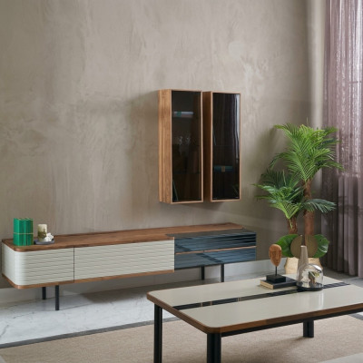 Wohnwand TV Ständer RTV Lowboard Sideboard Braun Holz Schrank Modern