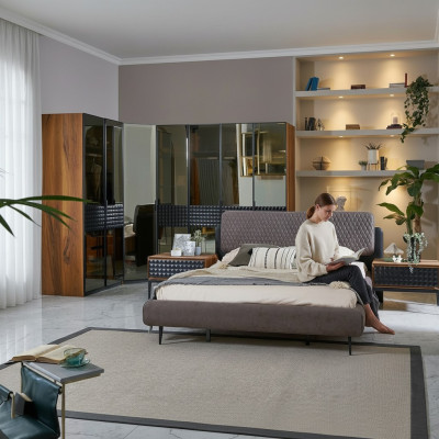 Luxus Schlafzimmer Doppelbett Braun Holz Bettrahmen Set 4tlg Design
