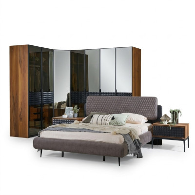 Luxus Schlafzimmer Doppelbett Braun Holz Bettrahmen Set 4tlg Design