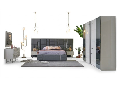 Doppelbett Bettrahmen Schlafzimmer Grau Holz Set 6tlg Kleiderschrank