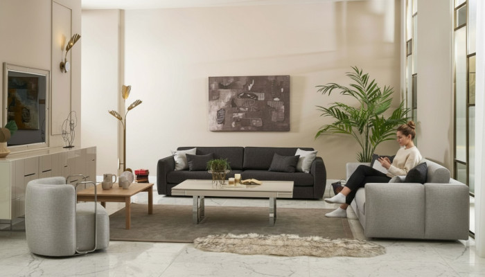 Couchgarnitur Komplette Sofa Stoffsofa Polstersofas Grau Set 3tlg Neu