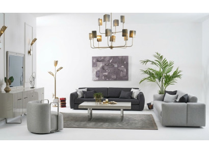 Couchgarnitur Komplette Sofa Stoffsofa Polstersofas Grau Set 3tlg Neu