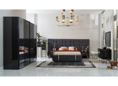 Luxus Doppelbett Bettrahmen Schlafzimmer Holz Set 6tlg Schwarz Design