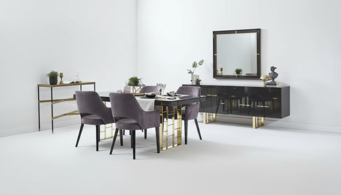 Luxus Essecke Esszimmer Essgruppe Esszimmermöbel Set 9tlg Holz Schwarz