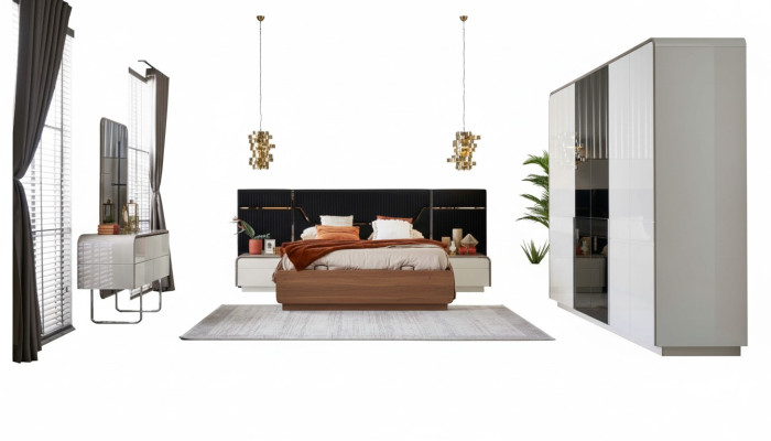 Schlafzimmer Luxus Doppelbett Bettrahmen Holz Set 6tlg Blau Design