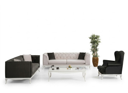 Chesterfield Komplette Stoffsofa Sofas Polstersofas Set 4tlg Schwarz