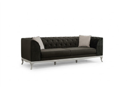 Wohnzimmer Dreisitzer Chesterfield Couch Sofa 3 Sitzer Schwarz Stoff Stoffsofa