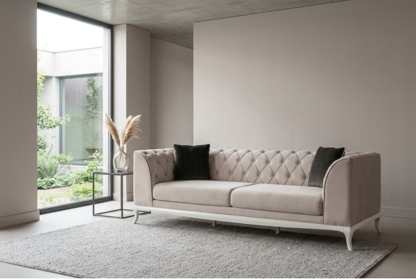 Wohnzimmer Stoffsofa Dreisitzer Chesterfield Couch Sofa 3 Sitzer Beige Stoff