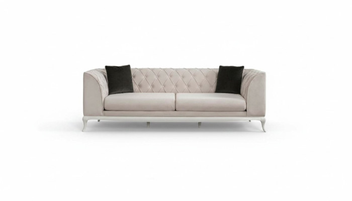 Wohnzimmer Stoffsofa Dreisitzer Chesterfield Couch Sofa 3 Sitzer Beige Stoff