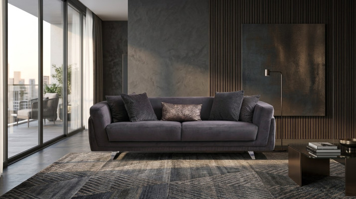 Dreisitzer Couch Sofa 3 Sitzer Grau Stoff Stoffsofa Polstersofa Design