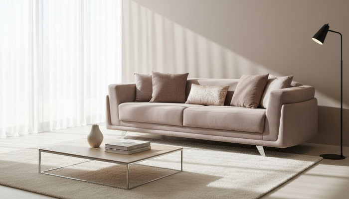 Design Stoffsofa Dreisitzer Couch Sofa 3 Sitz Beige Stoff Polstersofa