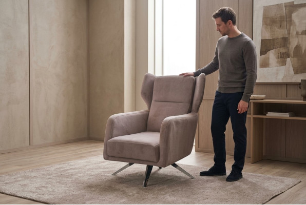 Luxus Sessel Einsitzer Stoff Wohnzimmer Design Beige Polster Sitzer