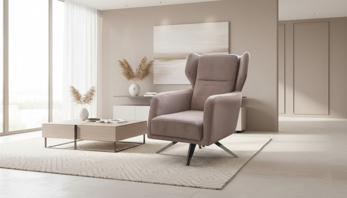 Luxus Sessel Einsitzer Stoff Wohnzimmer Design Beige Polster Sitzer
