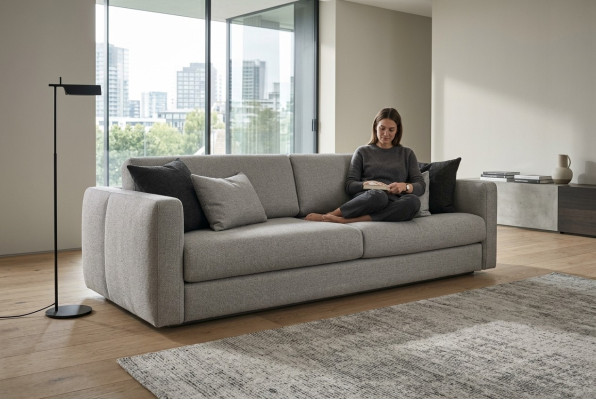 Couch Polstersofa Dreisitzer Sofa 3 Sitzer Grau Stoff Stoffsofa Design