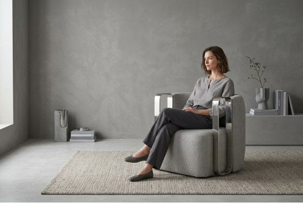 Moderne Sessel Einsitzer Stoff Wohnzimmer Grau Polster Sitzer Design