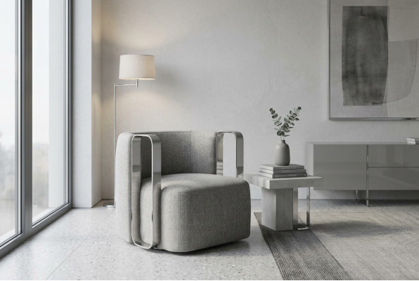 Moderne Sessel Einsitzer Stoff Wohnzimmer Grau Polster Sitzer Design